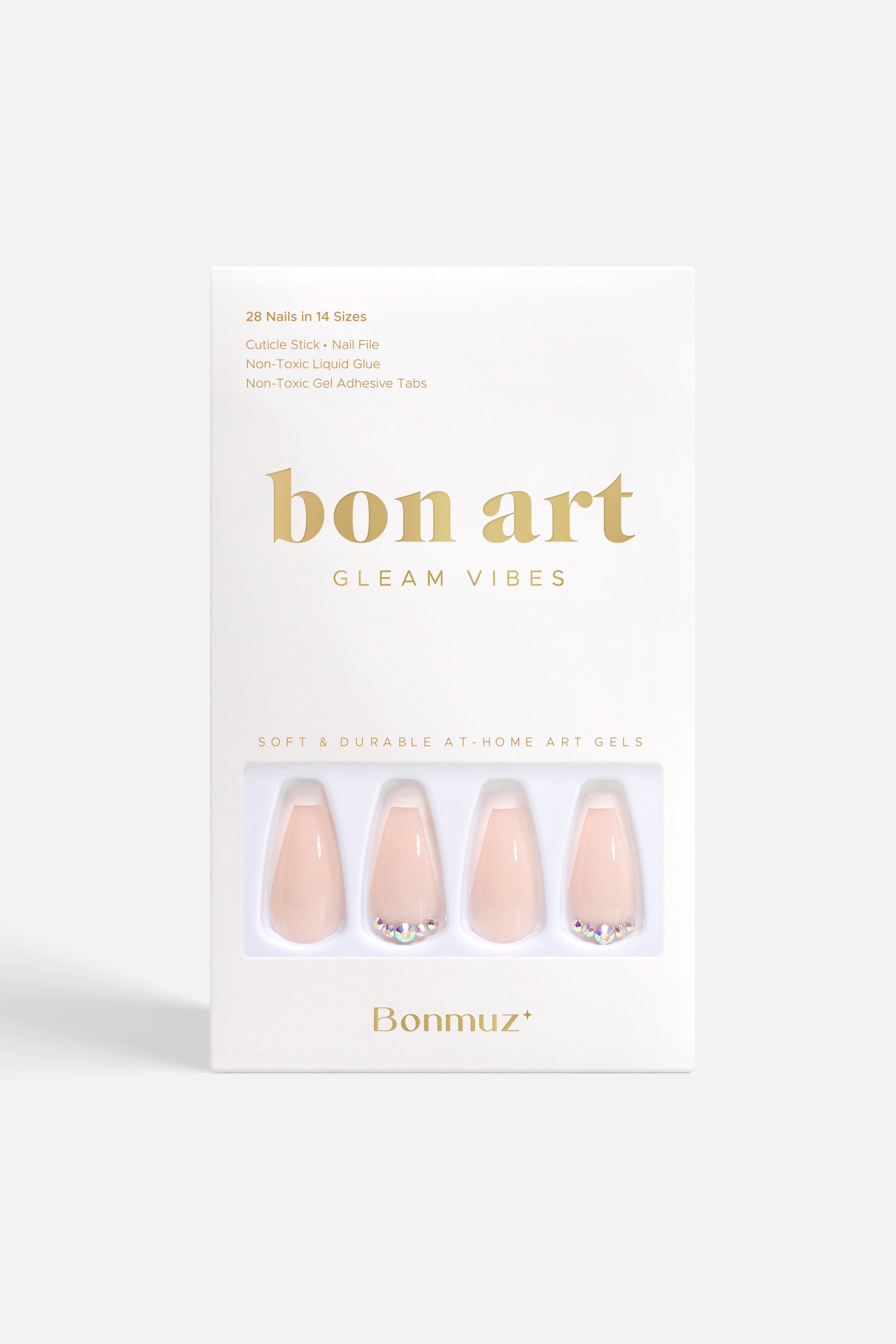 Bonmuz Beige Twinkle | Soft & Durable Press - On Nails - GloMode